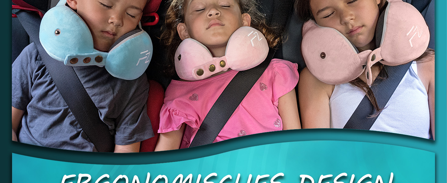 Подушка для шиї FLOWZOOM Comfy - для подорожей (літак, авто) - Memory Foam, регульована, 360° підтримка, дихаючий чохол, чорний (4.2. Comfy Kids S - Рожевий)