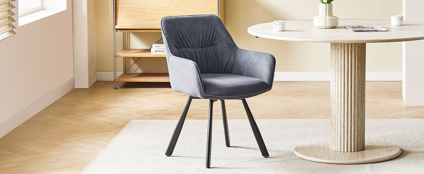 Набір обідніх крісел 6 шт., поворотні, з підлокітниками, 360°, сучасний м'який стіл з велюру, для їдальні, кухні, вітальні, кабінету, спальні (4 поворотні, сірий)