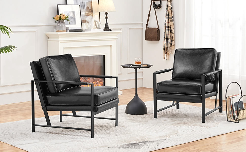 Крісло-реклайнер Yaheetech Retro з металевим каркасом та штучною шкірою (2 шт., чорний)