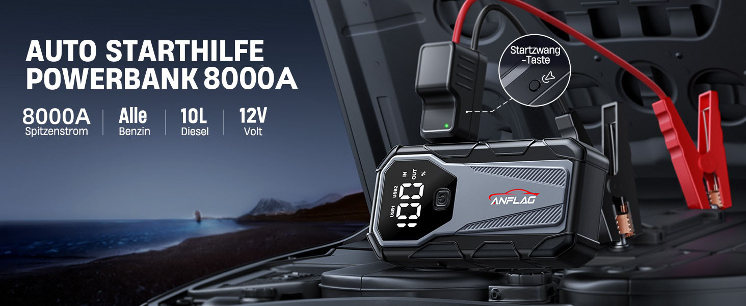 Портативний пусковий пристрій Powerbank для автомобіля, 8000A, 12V, для бензинових та дизельних двигунів, Jump Starter з LED, USB зарядка 3.0 BD40