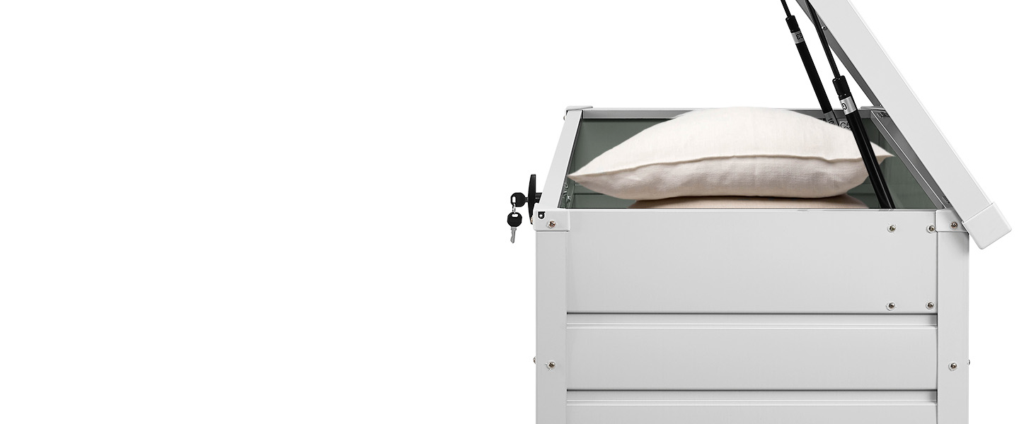 Ящик для зберігання вуличний Juskys Metall Limani 380л - водонепроникний, з замком - для саду, подушок, меблів (білий)