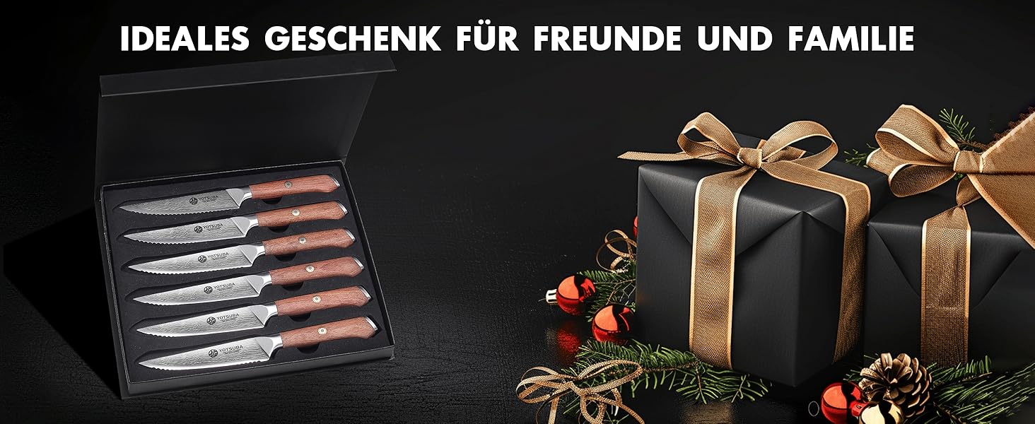 Набір кухонних ножів YOTSUBA Profi з дерев'яним блоком та точилкою, ножиці, набір кухонних ножів з нержавіючої сталі, набір кухонних ножів для кухні (ніж для стейка - 6 шт)