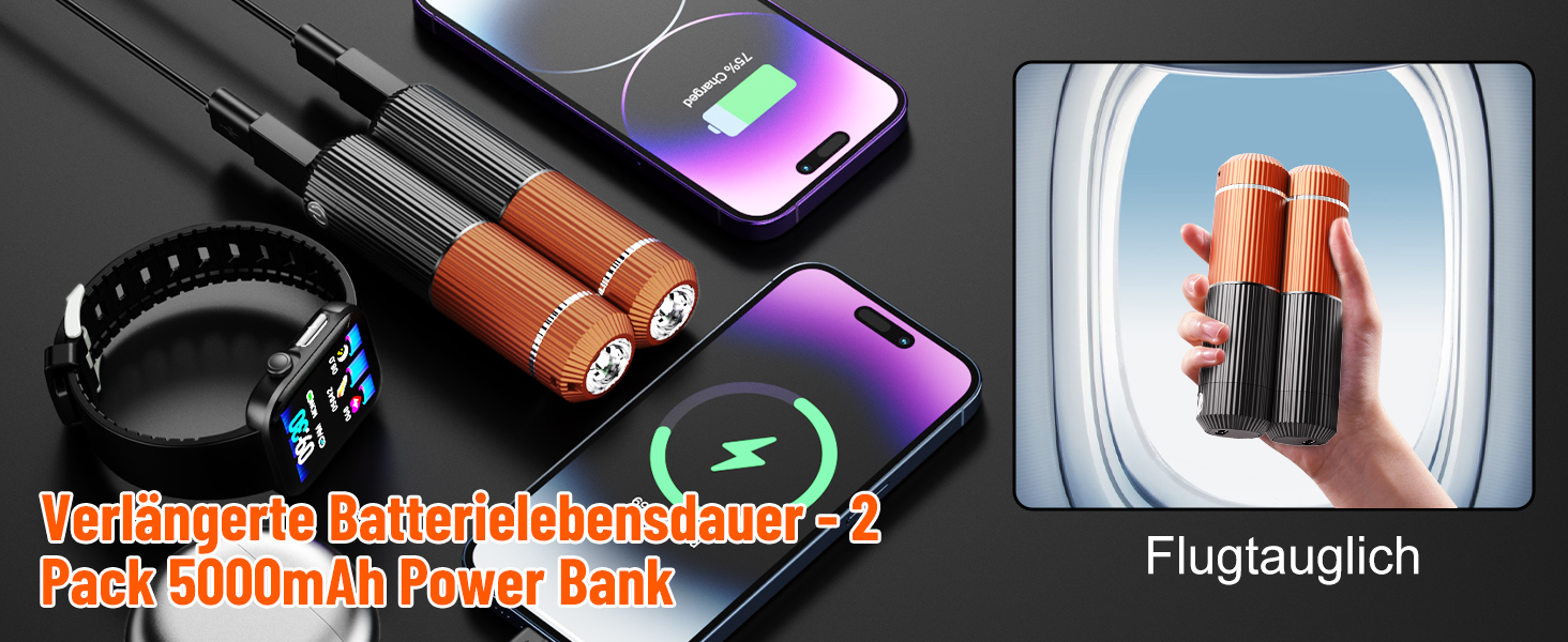 Електричний гріє для рук з ліхтариком, 2 шт., 5000mAh, магнітний, 5 температурних режимів, портативний, для жінок, зимовий подарунок, для зимових видів спорту, indoor/outdoor, чорний та помаранчевий