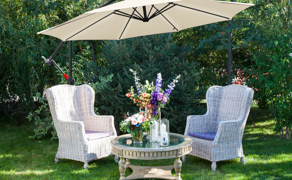 Садова парасолька від сонця Alu Ampelschirm з рукою-курбом, діаметр 300 см, бежева, з UV-захистом та водовідштовхувальним покриттям