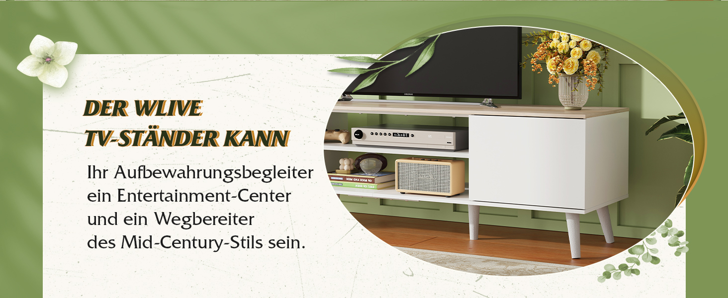 Тумба під телевізор WLIVE 160x40x47 см біла з двома дверцятами та відкритими полицями для вітальні, спальні, їдальні