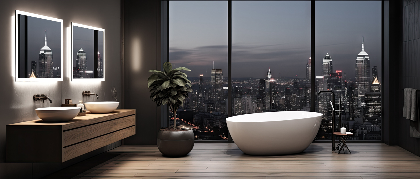 LED дзеркало для ванної кімнати 80x60 см з підсвічуванням, 3 кольори світла, регулювання яскравості, антизапарник, сенсорне керування, пам'ять, IP44, вологостійке