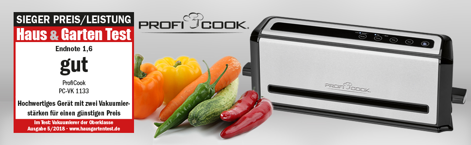 ProfiCook PC-VK 1080 Вакуумний пакувальник з насосом для Sous Vide | 12 л/хв, нержавіюча сталь, 10 пакетів