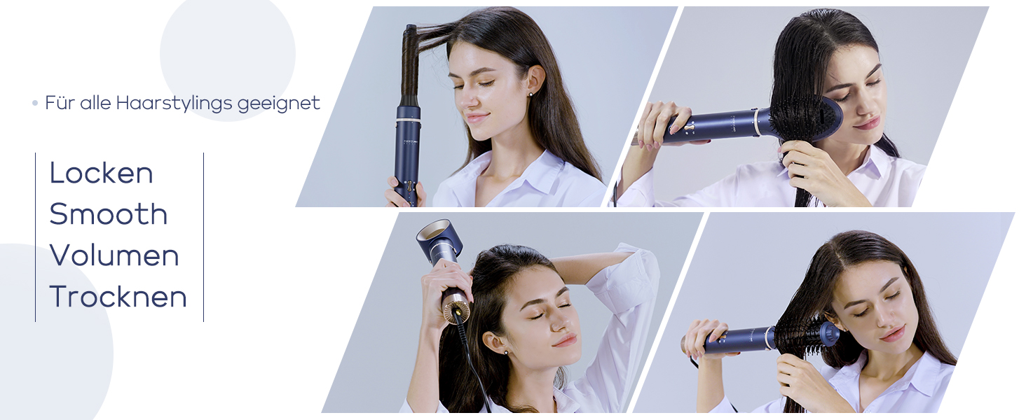 В 1 MaxAIR Styler, щітка з теплим повітрям PARWIN PRO BEAUTY, 110 000 об/хв, Сушіння/Випрямлення/Об'єм/Локони, Іонний догляд, Синій, 5