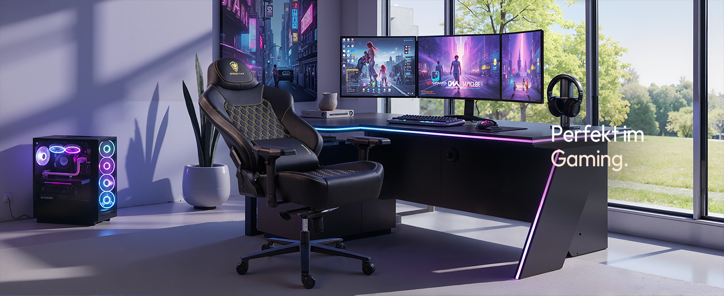 Ігровий крісло Dowinx 200 кг, ергономічний офісний крісло з 4D підлокітниками та підтримкою попереку, регульована висота, чорний