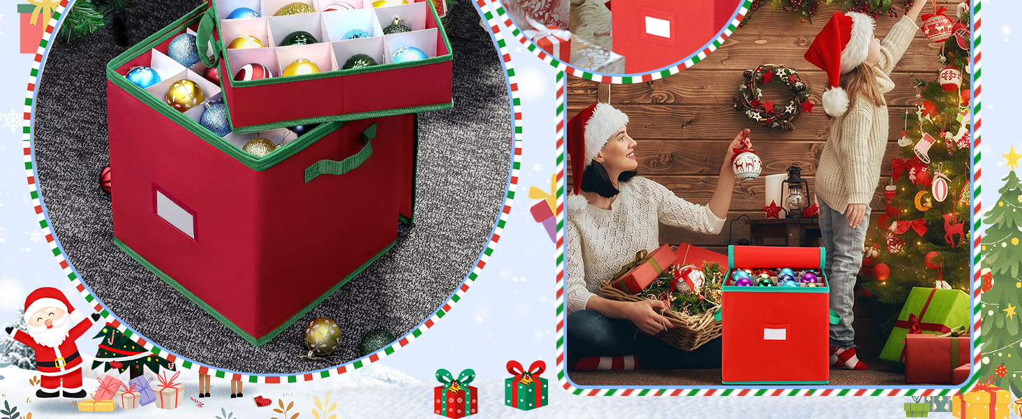 Коробка для зберігання новорічних прикрас VITEVER з регульованими перегородками, 64 кишеньки, 32x32,5x33 см