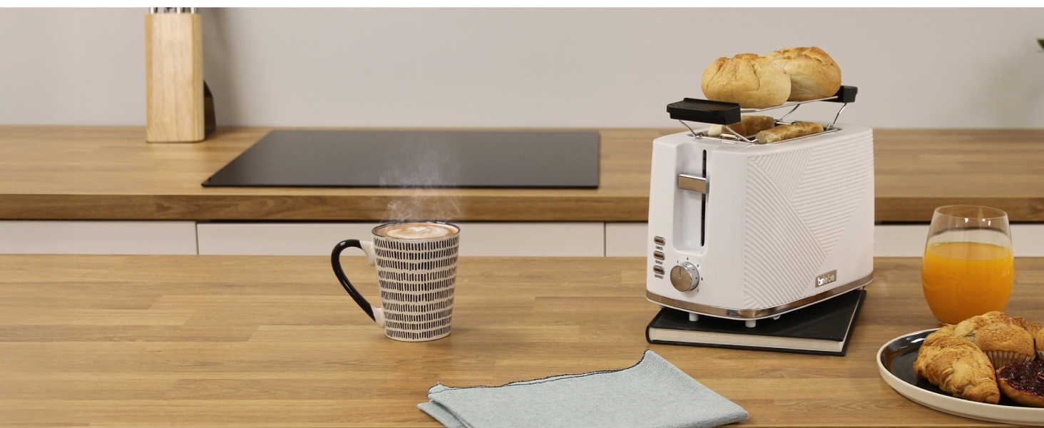 Тостер Briebe Elegance Brotor, 2 відділення, 7 режимів підсмажування, білий - електричний тостер з підігрівом та функцією скасування
