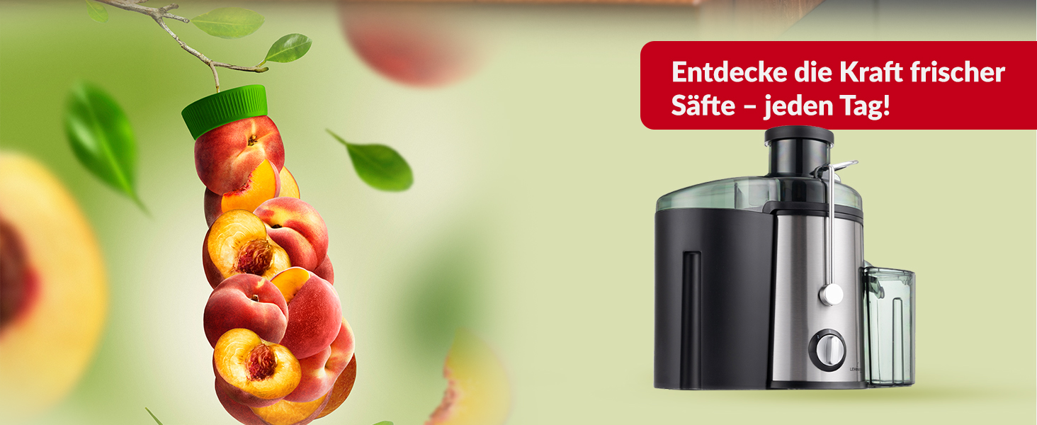 Електрична соковитискачка Lehmann: соковиті напої з овочів та фруктів, 2 швидкості, нержавіюча сталь, 1,5л контейнер для жмиху, 450мл контейнер для соку