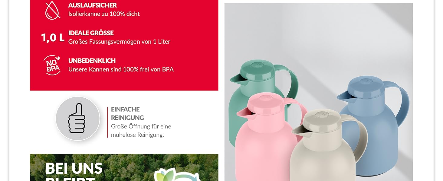 Термос Emsa Samba 1000 мл, білий прозорий, з термоізоляцією, Quick Press, 12 год гаряче, 24 год холодне