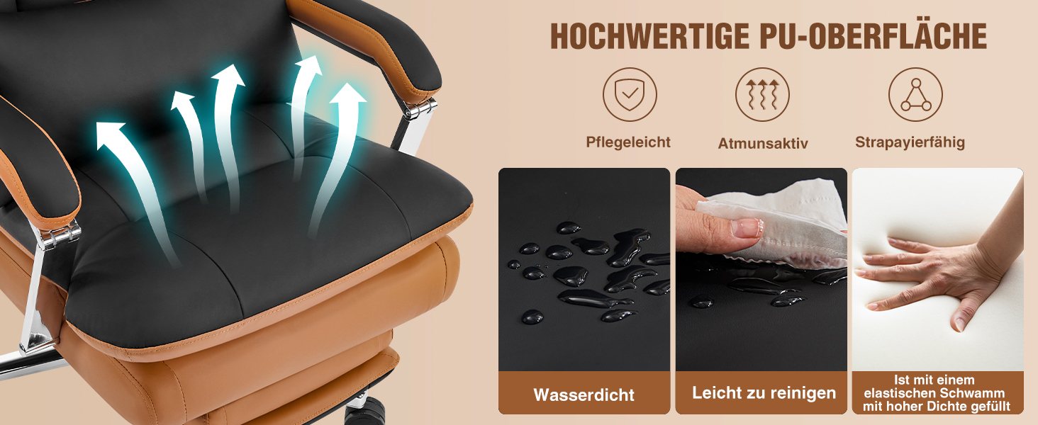Ергономічне крісло для офісу, шкіра PU, крісло для керівника, 200 кг, з підніжкою та підтримкою попереку, для дому/офісу, регульоване, висока спинка, чорне