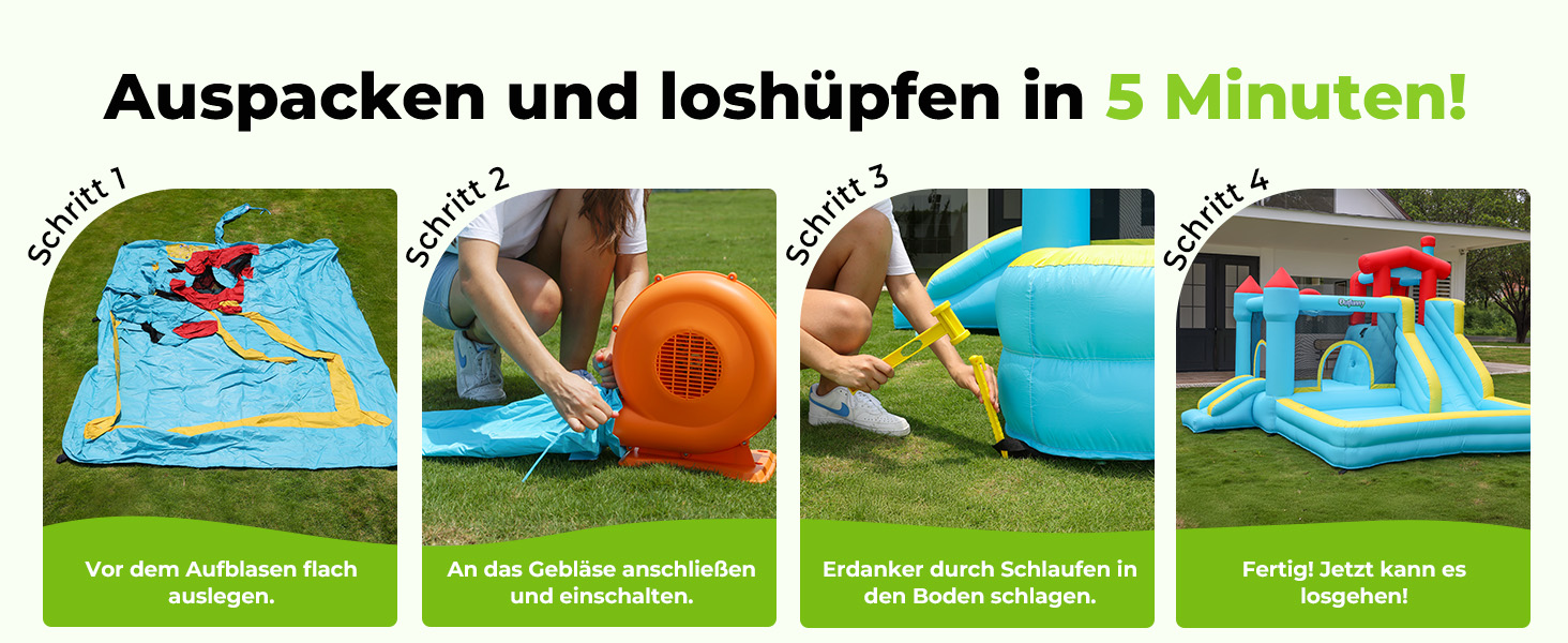 Надувний замок для дітей великий, з гіркою, синього кольору, з насосом 450W (для дому та вулиці)
