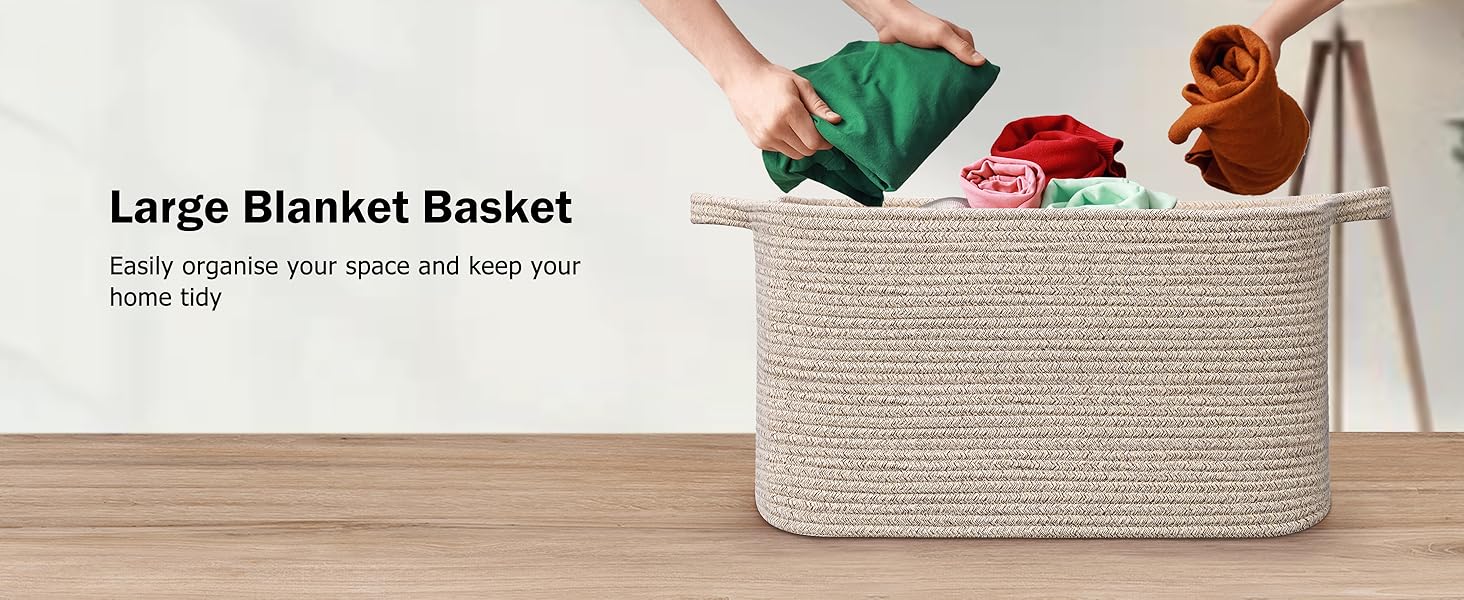 Складний кошик для білизни, 63L, з бавовни, плетений, з ручками, для ковдр, одягу, іграшок, 2 шт. (білий та коричневий)