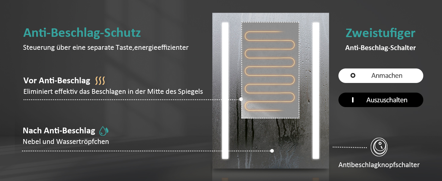 Дзеркало для ванної кімнати EMKE з підсвічуванням 60x80 см, 2 кольори світла, антизапарник, вимикач-кришка, IP44, енергозберігаюче LED, 60L x 80B см