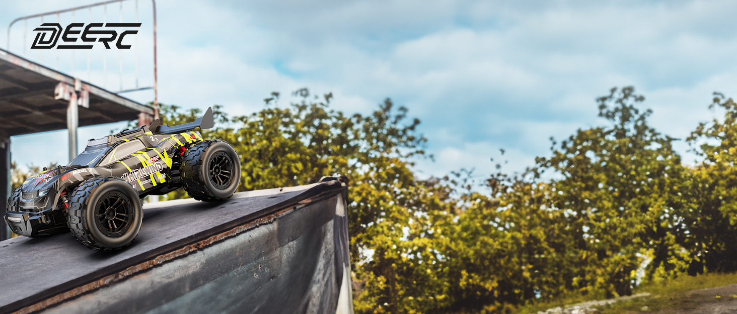 Позашляховик DEERC 1:14 Brushless 4WD, 43 милі/год, з LED підсвіткою, металевими амортизаторами та 2x 7.4V акумуляторами