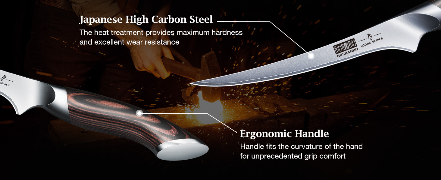 Набір кухонних ножів HOSHANHO 7 предметів: професійний набір з японської сталі з високим вмістом вуглецю, ультрагострі ножі з ергономічними ручками з паккавуда (2 ножі для обробки м'яса)