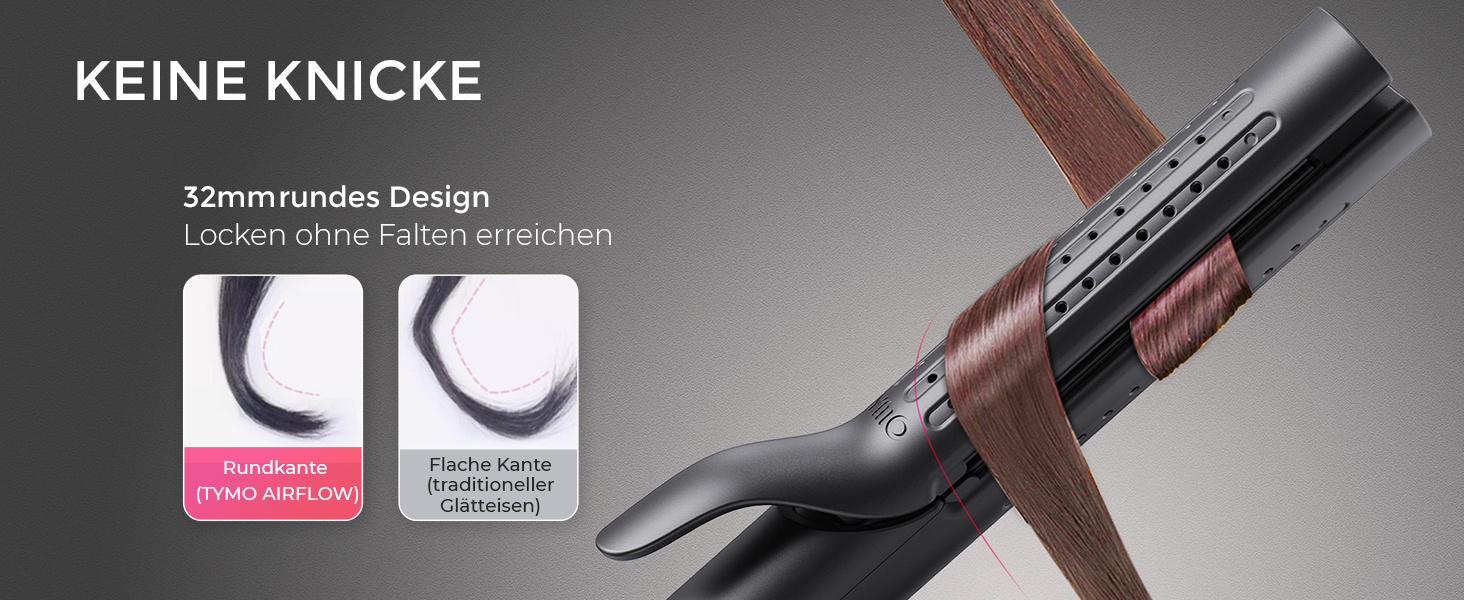 TYMO Airflow 2-в-1: праска для вирівнювання та завивки волосся з іонізацією, 32 мм, чорний