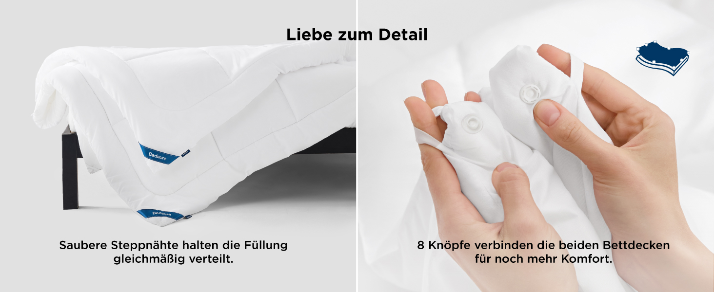 BEDSURE Комплект ковдр 135x200: зимова (450gsm), літня (150gsm) та всесезонна (300gsm) ковдра. Білий колір, 2 шт.