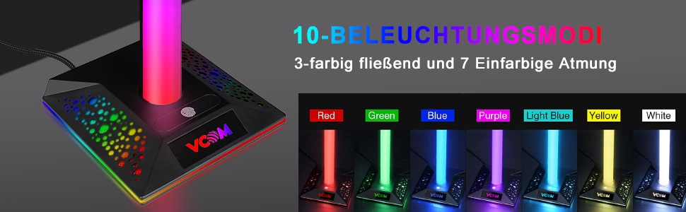 Підставка для навушників VCOM RGB з підсвічуванням, 10 режимів, 2 USB-порти, для геймерів, аксесуари для ПК