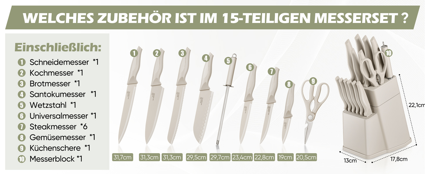 Набір ножів Homikit з підставкою: 6 стейк-ніжів, кухонні ножі, ніж для заточування, нержавіюча сталь, кухонний аксесуар