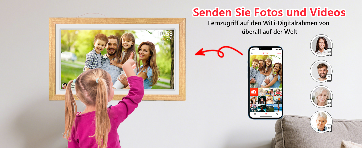 Цифровий фоторамка FRAMEO 21.5 дюймів з IPS LCD сенсорним екраном, Wi-Fi, 32 GB, USB/SD розширення, Auto-Rotate, для кріплення на стіну, жовтий