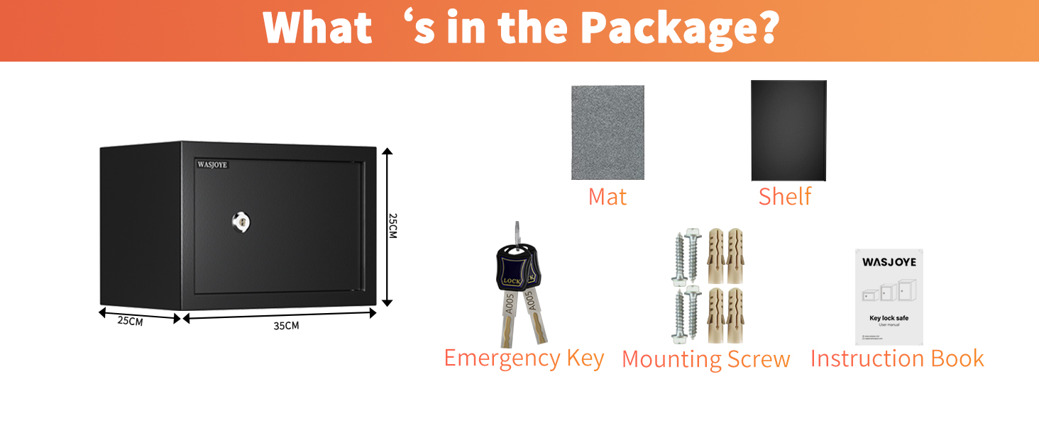 Сейф Safe Tresor з ключем WASJOYE для дому/офісу, великий настінний сейф з 2 ключами для грошей, прикрас, ліків та документів (45*35*31см, 19л)