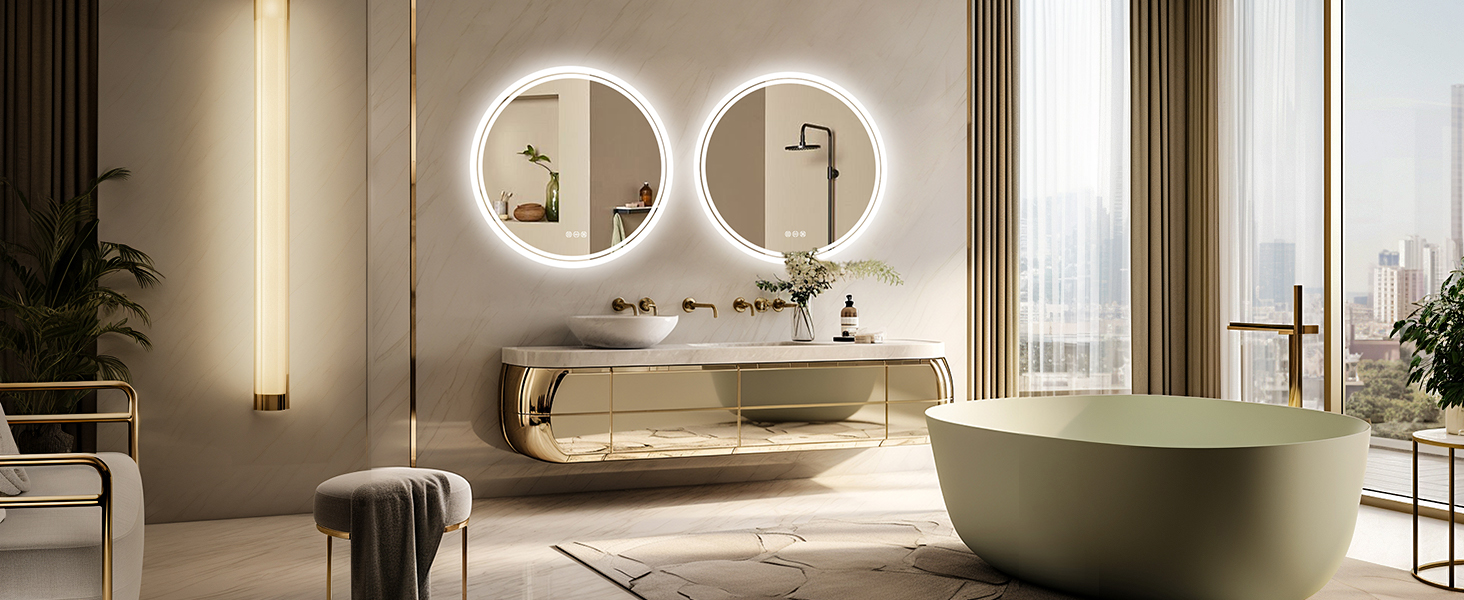 Дзеркало для ванної кімнати LUVODI кругле з підсвічуванням: LED дзеркало 60 см з регульованою яскравістю, 3 кольори світла, сенсорне управління, запобігання запотіванню, енергозбереження, для ванної кімнати, гостьового туалету
