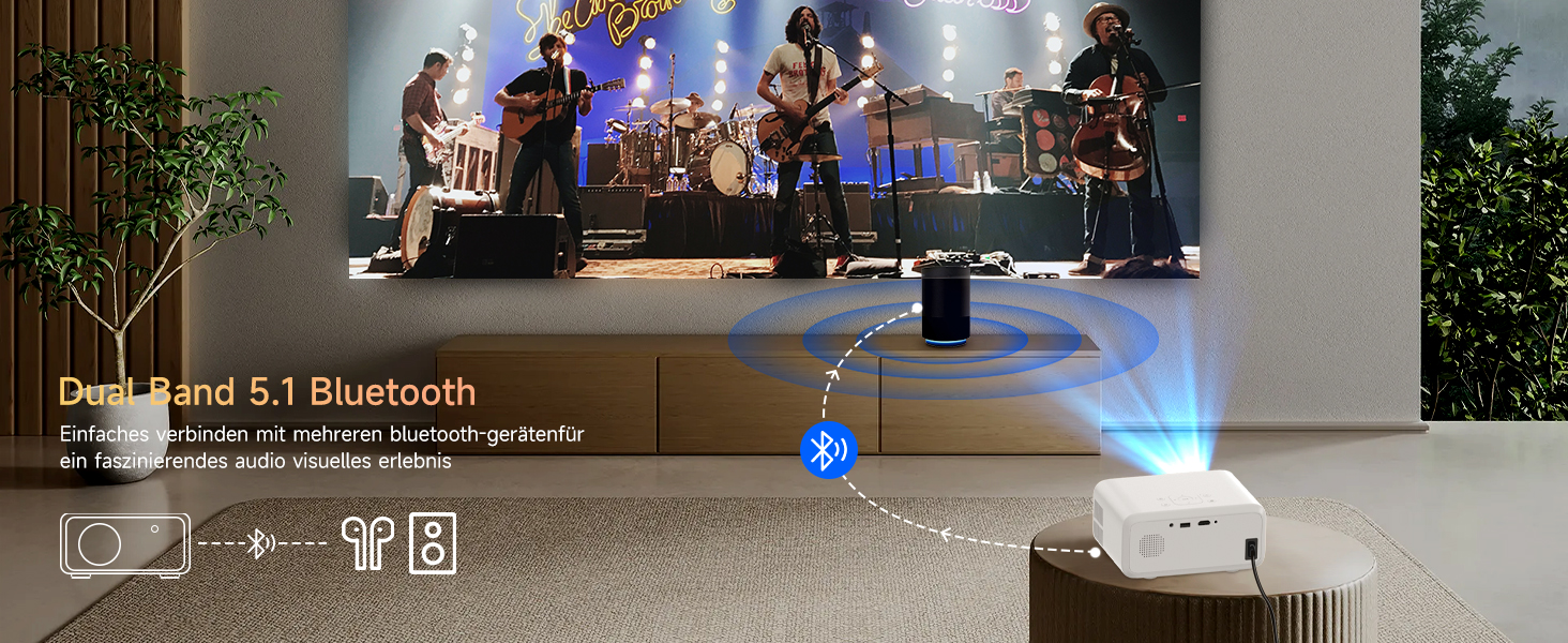 Міні проєктор VISULAPEX V3PRO: 12000LM, 1080P, WiFi, 5G, Zoom, для телефону, TV Stick, X-Box, ноутбука, білий