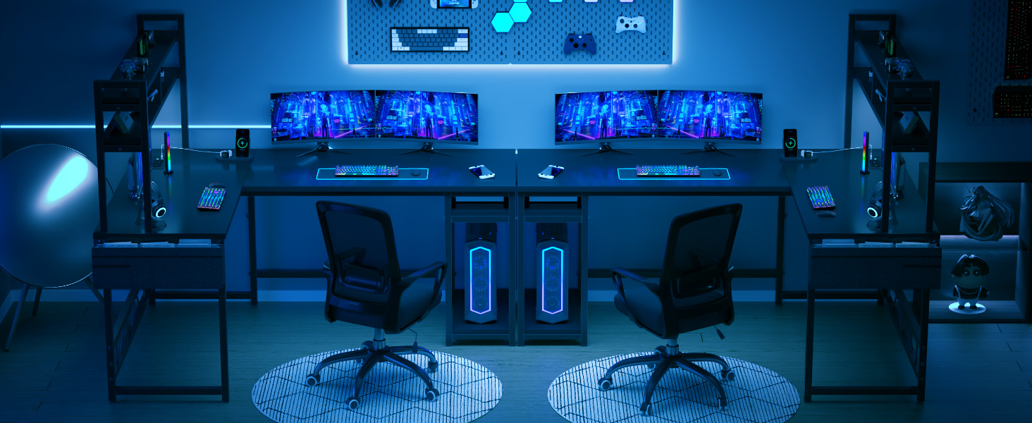 Ігровий стіл Devoko з підсвічуванням LED, 160x120 см, з розетками та USB, білий. Комп'ютерний стіл для геймерів та дому з місцем для зберігання.