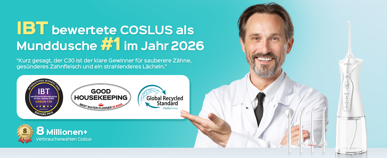 COSLUS Бездротовий електричний іригатор для рота: 4 режими, портативний, 300 мл резервуар, тестер-переможець, легкий у використанні, скребок для язика, догляд за зубами, для подорожей, світло-зелений (білий)