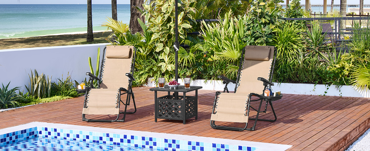 Розкішні лежаки для відпочинку Yaheetech (2 шт.) - складані, з подушкою та тримачем для напоїв, бежеві