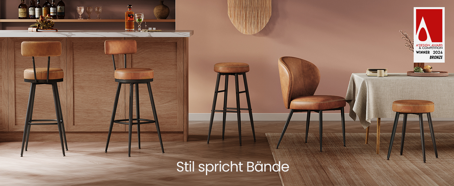 EKHO Collection - Набір барних стільців з 2 штук зі штучної шкіри - карамельно-коричневий / 54 x 54 x 91 см