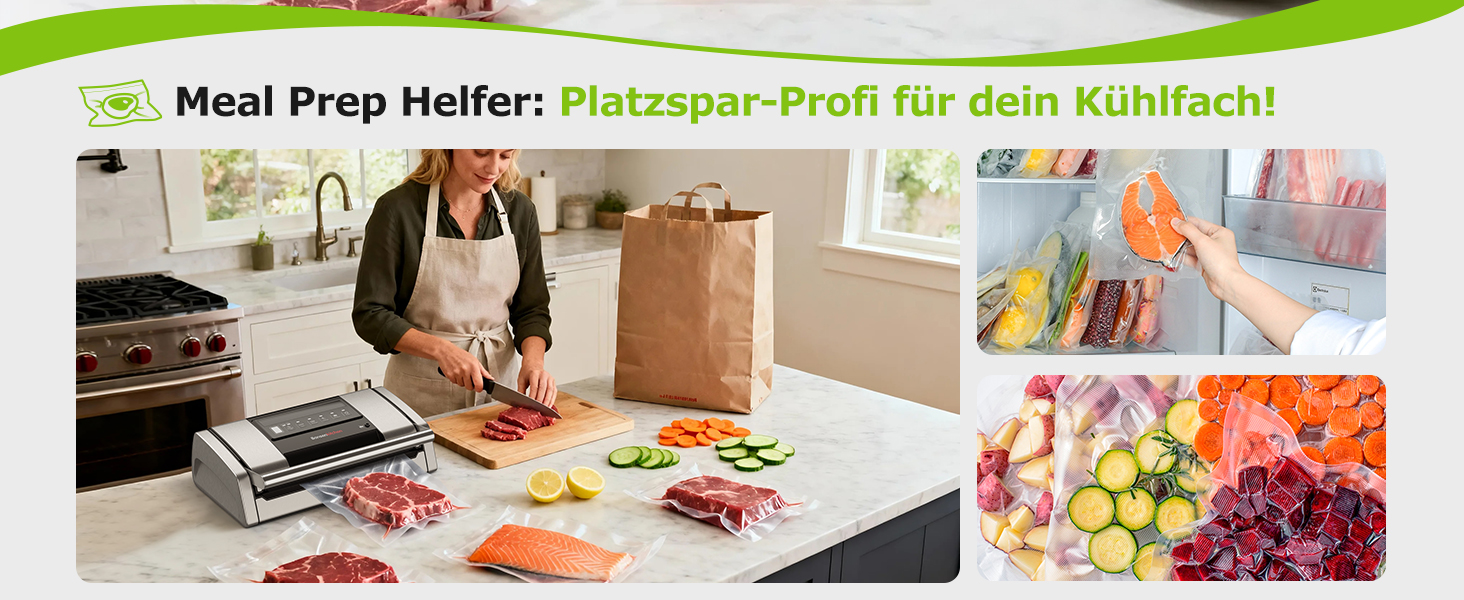 Вакууматор Bonsenkitchen VS5100 для Sous-Vide, 15 л/хв, з вбудованим різаком та кліпсою для пакетів, сріблястий