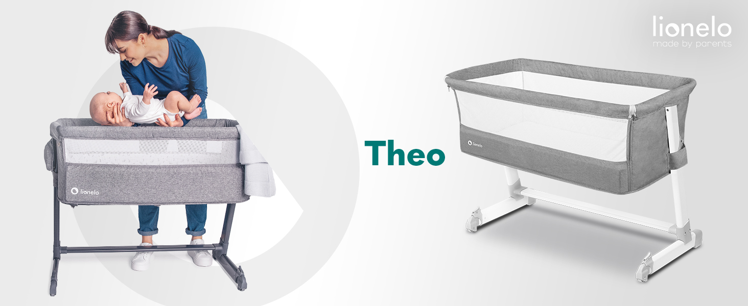 Дитяче та туристичне ліжко Lionelo Theo 2in1, регульоване по висоті, з матрацом і москітною сіткою (сірий)