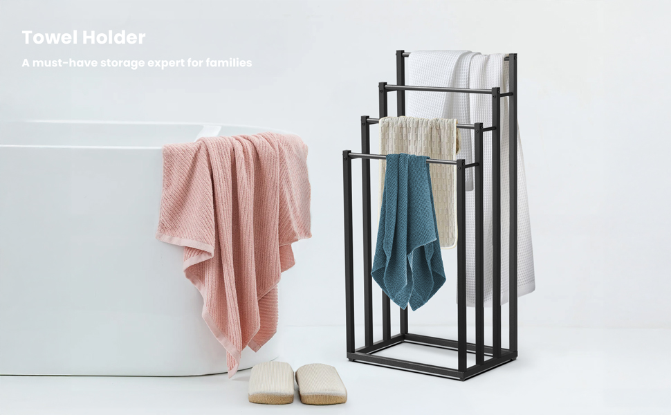 Підставка для рушників Vounot® на підлозі, металева, з 3 стійками, чорна (4 рівні)