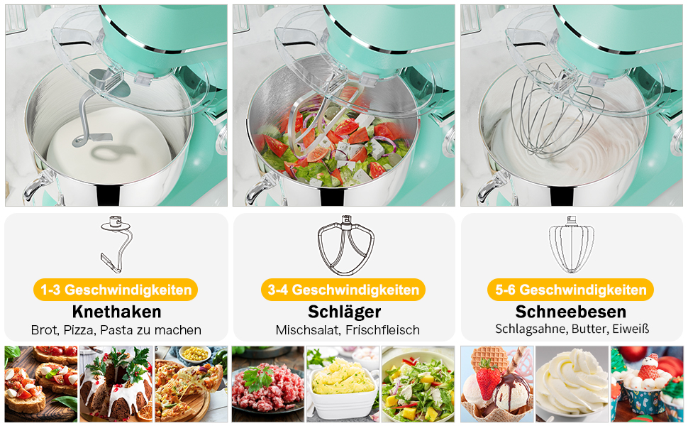 Кухонна машина 9.5л з планетарним міксером, 1500W, DOBBOR, з набором насадок (міксер, гак для тіста, вінчик), 7 швидкостей, синій колір