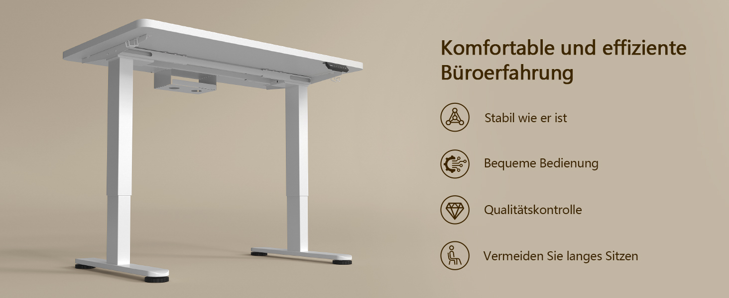 Регульований стіл, 160x80 см, електричний стоячий стіл з подвійним мотором, сенсорна панель, USB-A, кабель-менеджмент, стільниця 25 мм, ергономічний офісний стіл, білий