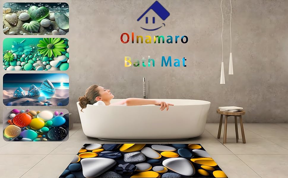 Килимок для ванної Olnamaro Non-slip 3D, кольорові камені, 60x40см, оформлення ванної кімнати