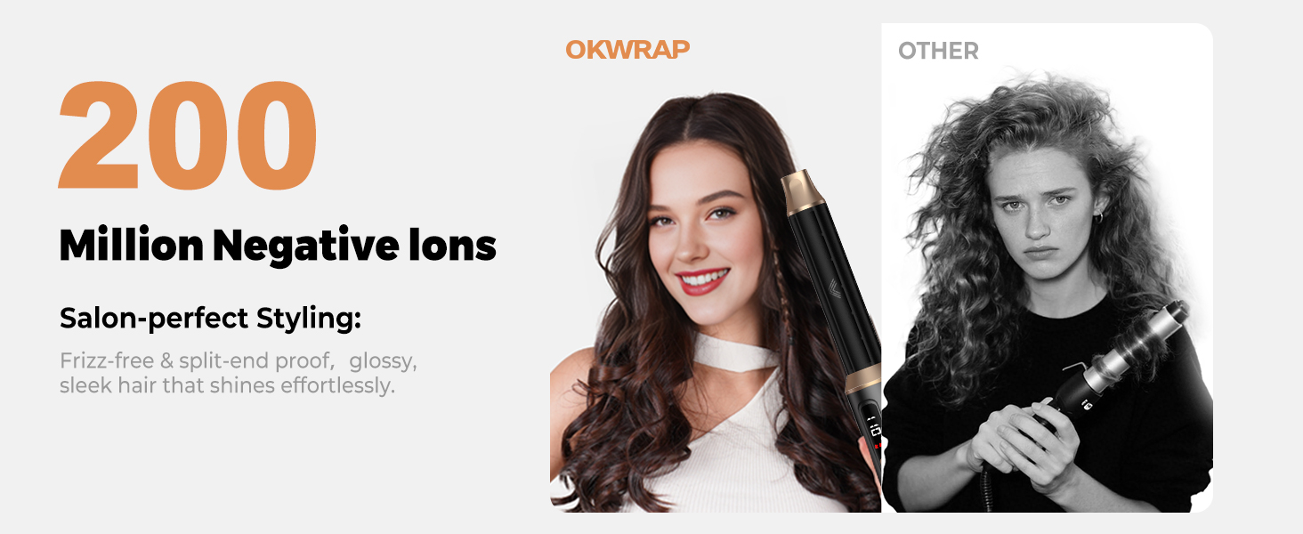 Набір для укладки волосся OKWRAP 5-в-1: Фен-щітка, плойка, об'єм, випрямлення (Золотий/Чорний)