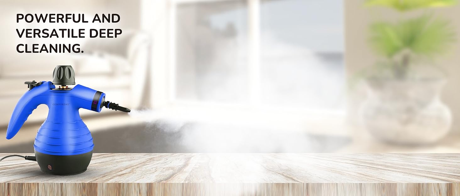 Портативний пароочисник Comforday: видаляє жир, плями з меблів, кухні та авто. З 9 насадками для чищення.