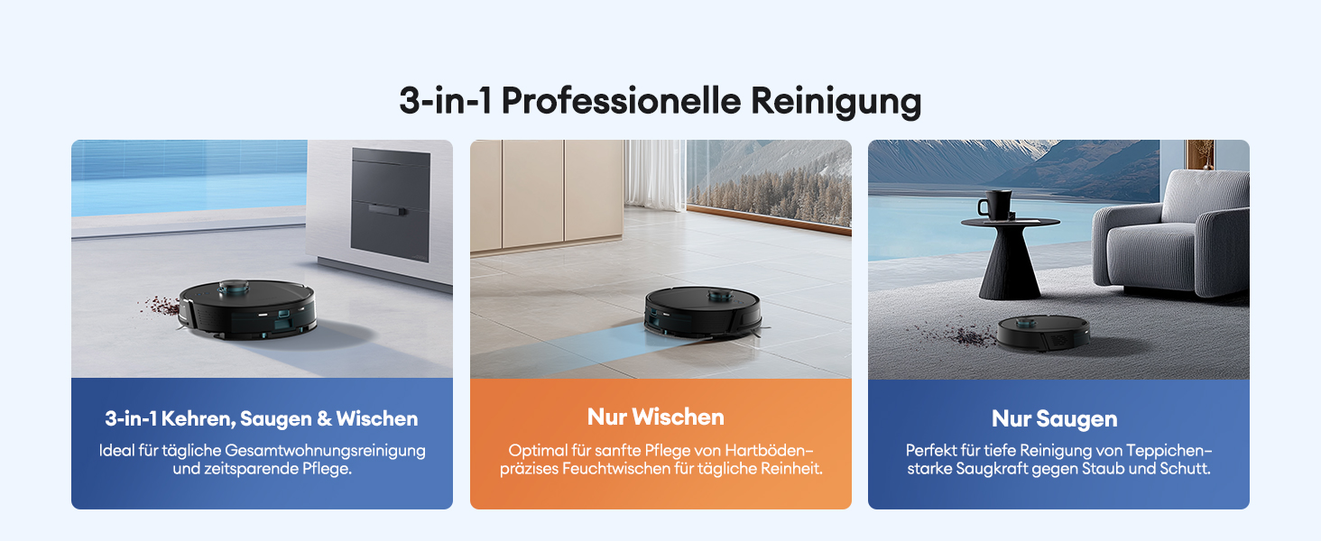 Робот-пилосос Ultenic з функцією миття 6000Pa, LiDAR навігація, 3-в-1, 150 хв роботи, керування через додаток, для шерсті тварин, килимів та твердих підлог D10