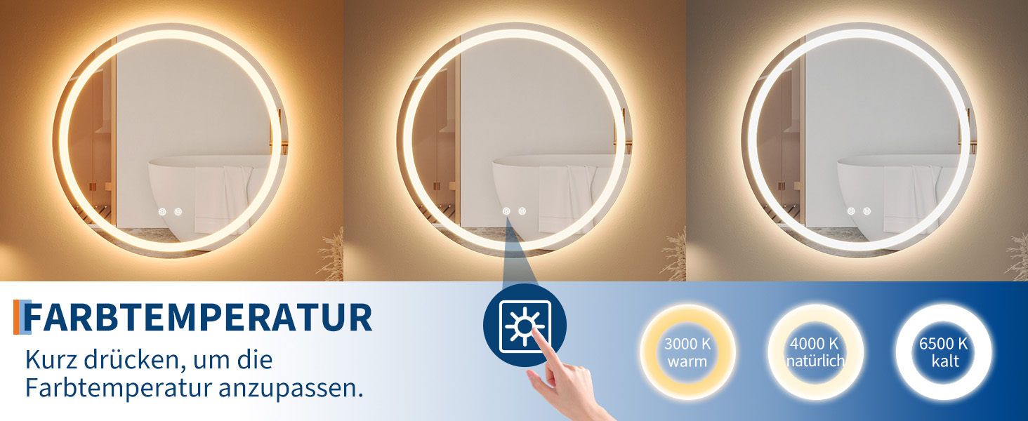 Дзеркало для ванної кімнати Porto Alegre з підсвічуванням, 60x80 см, протизапітніння, 3 кольори світла, регулювання яскравості, LED, сенсорний вимикач