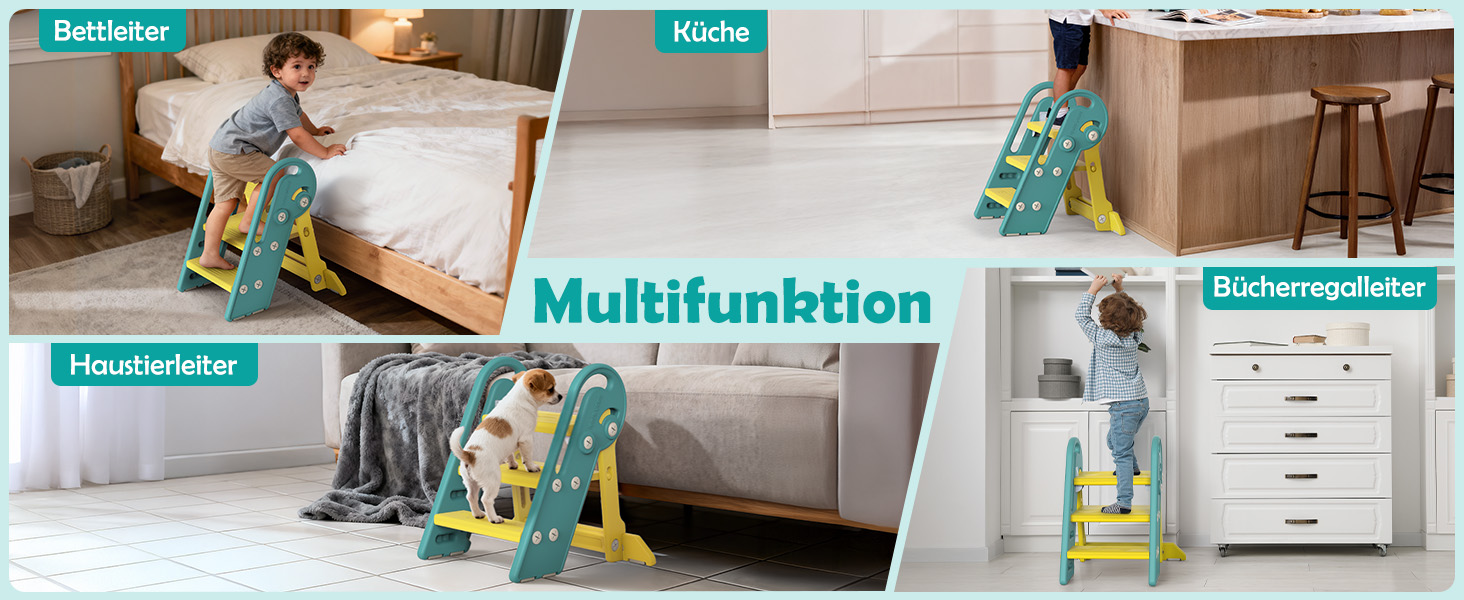 Дитячий підсвічник Onasti Tritthocker Kinder: регульована висота, 3 сходинки, з ручками, складний, анти-кіп та анти-ковзний, для кухні, ванної, раковини та туалету (сірий) сіро-білий (зелений)