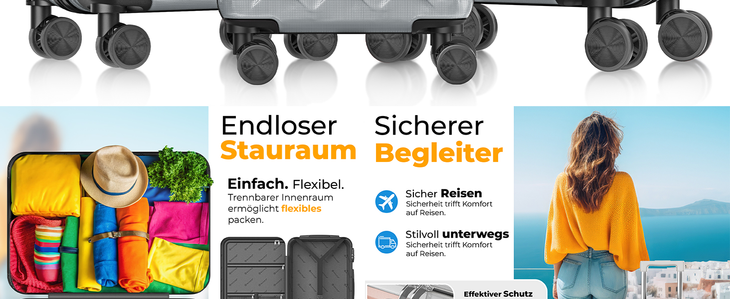 Набір валіз KESSER® 3 шт. | Валізи з ABS, з кодовим замком, ваговою шалькою та органайзером для документів | 360° колеса | Ручна поклажа та великі валізи для подорожей та бізнесу | Сірий колір