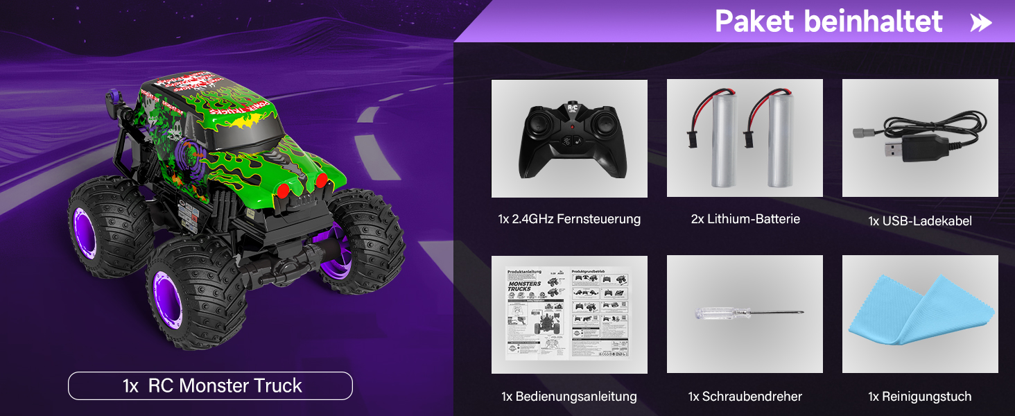 Радіокерований монстр-трак 1:20 2.4GHz, 20 км/год, зелений динозавр з підсвіткою LED та музикою для хлопчиків та дівчаток від 3 років