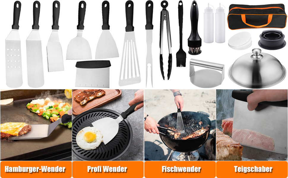 Набір аксесуарів для гриля з нержавіючої сталі: 67 предметів для кемпінгу, BBQ, Smoker, Plancha та газового гриля. Ідеальний подарунок для чоловіків та жінок