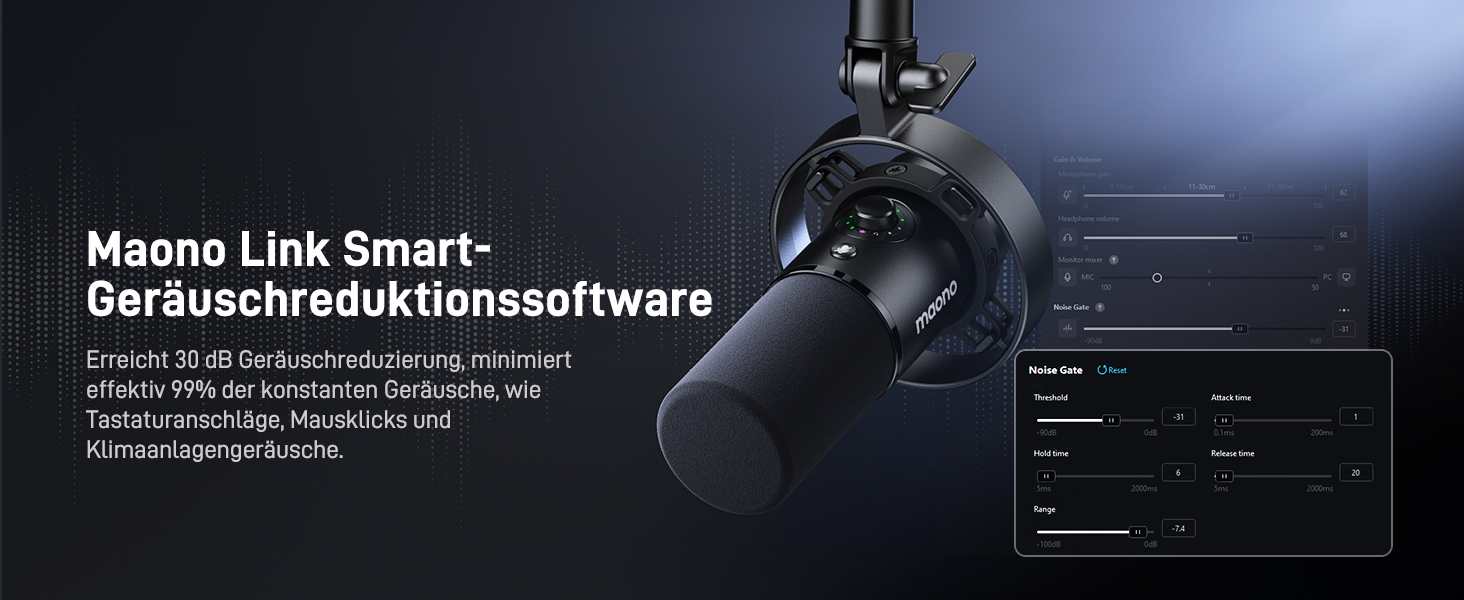 MAONO PD300X подкаст-мікрофон XLR/USB з шумозаглушенням, 192kHz/24Bit Hi-Fi аудіо, кнопка вимкнення звуку, програмне забезпечення для подкастингу, стрімінгу та студійного запису